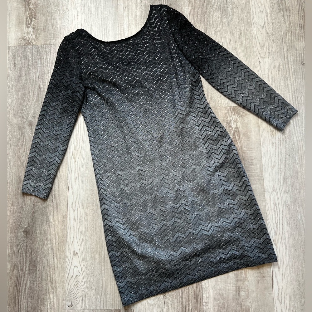 Vintage Onyx Nite Grey Hombre Shimmering Dress Midi Size 16 long sleeve Backless